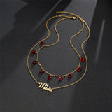 Goxijite 2 Layer Name Necklace Women Stainless Personalized Red Zircon Necklace