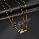 Goxijite 2 Layer Name Necklace Women Stainless Personalized Red Zircon Necklace