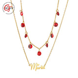 Goxijite 2 Layer Name Necklace Women Stainless Personalized Red Zircon Necklace