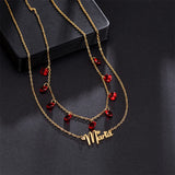 Goxijite 2 Layer Name Necklace Women Stainless Personalized Red Zircon Necklace