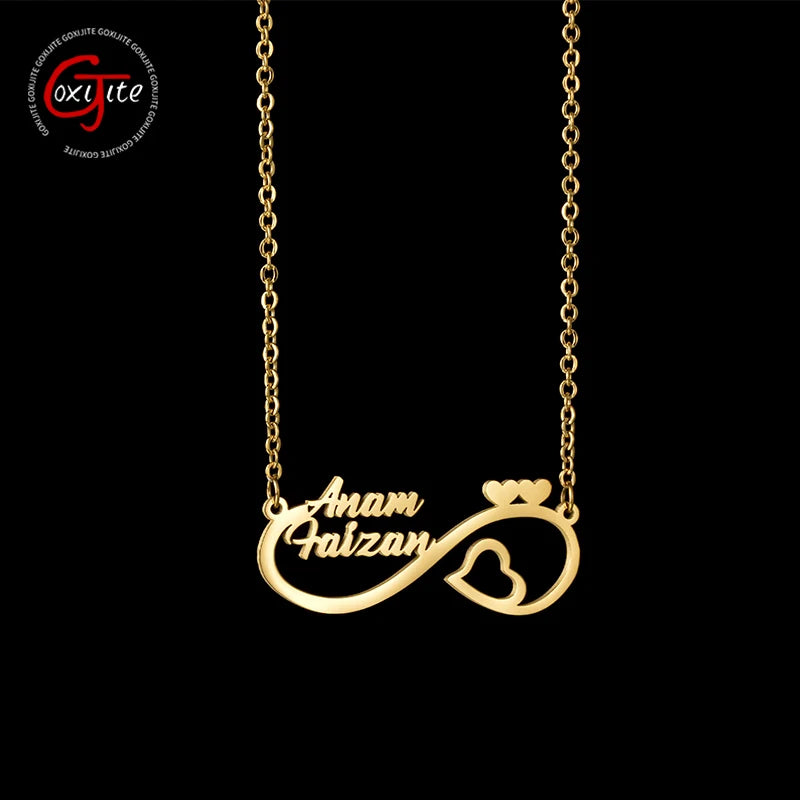 Goxijite Infinity Name Necklace Hearts Letter Pendant Necklaces