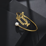 Goxijite 2 Names Bangle Bracelet for Women Girls Crown Butterfly Name