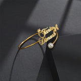 Goxijite 2 Names Bangle Bracelet for Women Girls Crown Butterfly Name