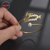 Goxijite 2 Names Bangle Bracelet for Women Girls Crown Butterfly Name