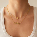 Goxijite Double Layer Name Necklace Heart Butterfly Choker Pendant