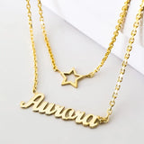 Goxijite Double Layer Name Necklace Heart Butterfly Choker Pendant