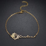 Goxijite Rose Nameplate Bracelet Stainless Steel Personalized Hand Wearing