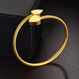 Goxijite Double Heart Engraving Bracelet Open Adjustable Bangle