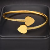 Goxijite Double Heart Engraving Bracelet Open Adjustable Bangle