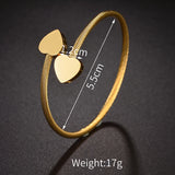 Goxijite Double Heart Engraving Bracelet Open Adjustable Bangle