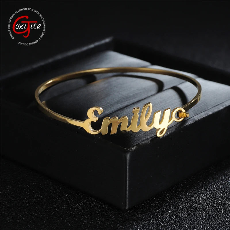 Goxijite Letter Bracelet Personalized Women Name Bangles Gift