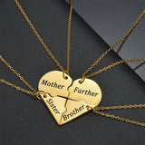 Broken Heart Necklace Engraved Name Stainless Steel Family Jewelry