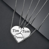 Broken Heart Necklace Engraved Name Stainless Steel Family Jewelry