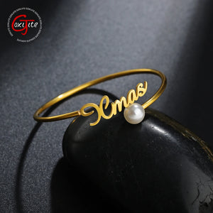 Goxijite Adjustable Bangle Bracelet Stainless Steel Personalized Beads Bangles