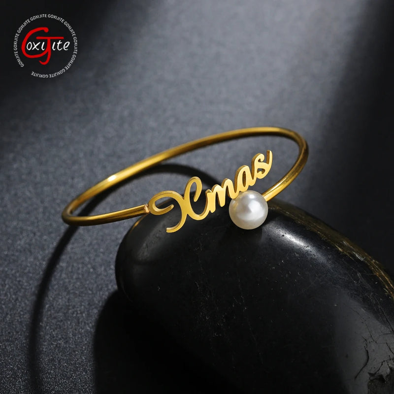 Goxijite Adjustable Bangle Bracelet Stainless Steel Personalized Beads Bangles