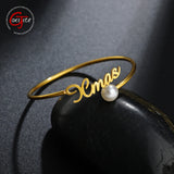 Goxijite Adjustable Bangle Bracelet Stainless Steel Personalized Beads Bangles