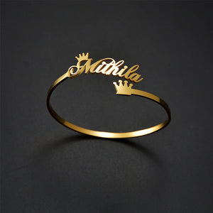 Goxijite Crown & Letter Adjustable Bangle Ring Stainless Steel