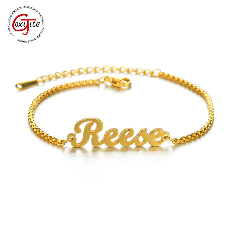 Goxijite Name Bracelet Stainless Steel Initial Letter Bangle