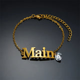 Personalized Name Bracelet with Zircon Wings - Stainless Steel