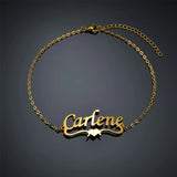 Personalized Name Bracelet with Zircon Wings - Stainless Steel