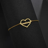 Goxijite Name Bracelet Stainless Steel Heart Initial Bangle Bracelets Gift