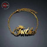 Personalized Crown Cursive Font Nameplate Bracelet Stainless Steel Memorial Gift