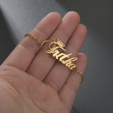 Personalized Crown Cursive Font Nameplate Bracelet Stainless Steel Memorial Gift