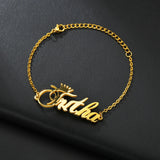 Personalized Crown Cursive Font Nameplate Bracelet Stainless Steel Memorial Gift