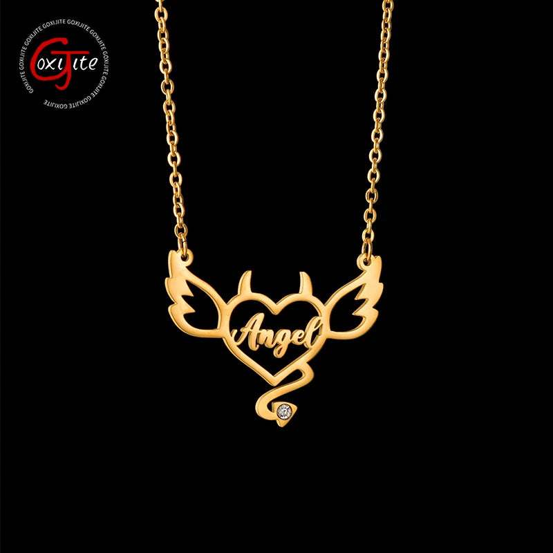 Goxijite Name Heart Necklace Angel Devil Love