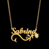 Goxijite Name Necklace Women Stainless Steel Personalized Flower Nameplate