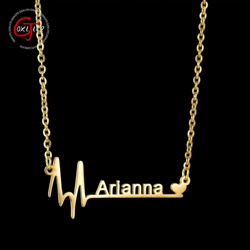 Goxijite Heart Name Necklace Stainless Steel Personalized Pendant Necklaces