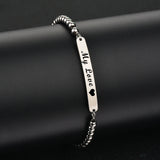 Goxijite Silver Bracelet Women Stainless Steel Engrave Name Date Round Bead
