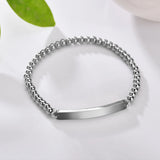 Goxijite Silver Bracelet Women Stainless Steel Engrave Name Date Round Bead