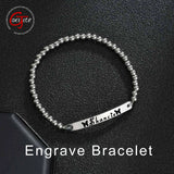 Goxijite Silver Bracelet Women Stainless Steel Engrave Name Date Round Bead
