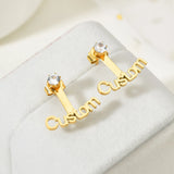 Goxijite Name Stone Stud Earrings Personalized Radian Nameplate Piercing
