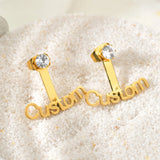 Goxijite Name Stone Stud Earrings Personalized Radian Nameplate Piercing