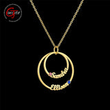 Personalized Double Name Birth Stone Necklace - Lover Gift