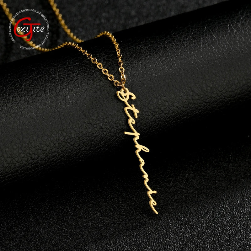 Goxijite Vertical Name Necklace Personalized Men Women Gift