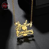 Goxijite 2 Names Necklace Heart Pendant Stainless Steel Jewelry Gift