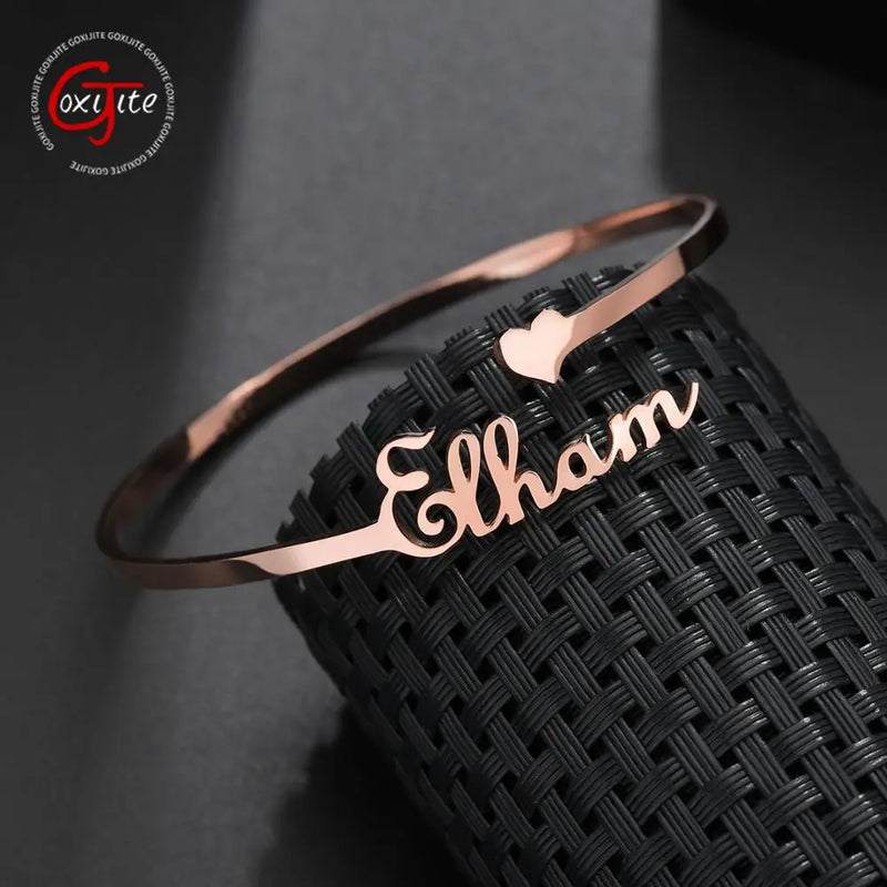 Personalized Name Bangle Bracelet Heart Initial Letters Jewelry