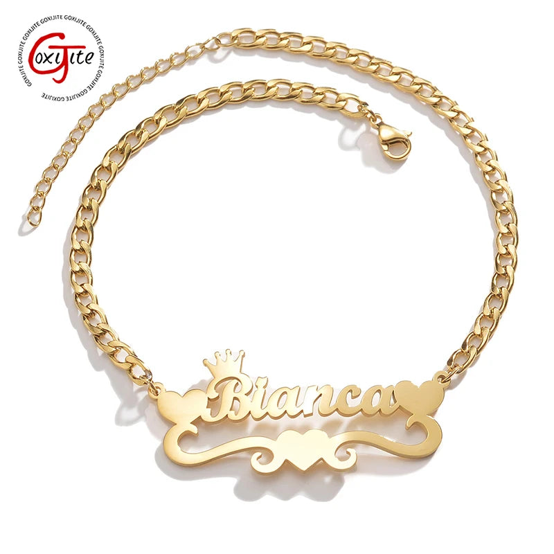 Personalized Heart Bracelet Stainless Steel Initial Name Cuban Chain Gift