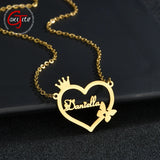 Goxijite Butterfly Name Necklace Stainless Steel Crown Heart Letter Name