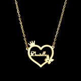 Goxijite Butterfly Name Necklace Stainless Steel Crown Heart Letter Name