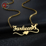 Goxijite Name Necklace With Butterfly Stainless Steel Initial Nameplate