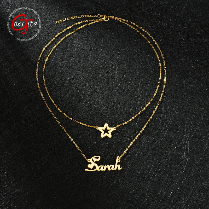 Goxijite Double Layer Name Necklace Personalized Star Choker