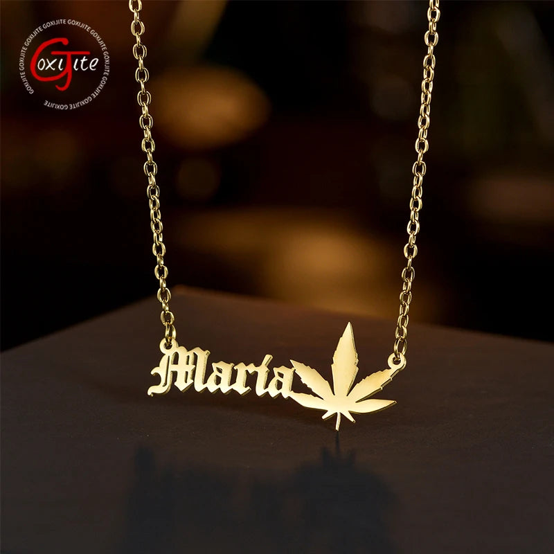 Goxijite Name Necklace With Leaves Letter Choker
