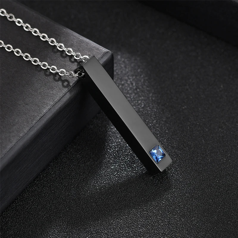 Goxijite Engraved Square Bar Cubic Zircon Necklace