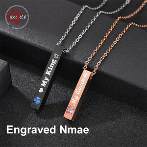 Goxijite Engraved Square Bar Cubic Zircon Necklace