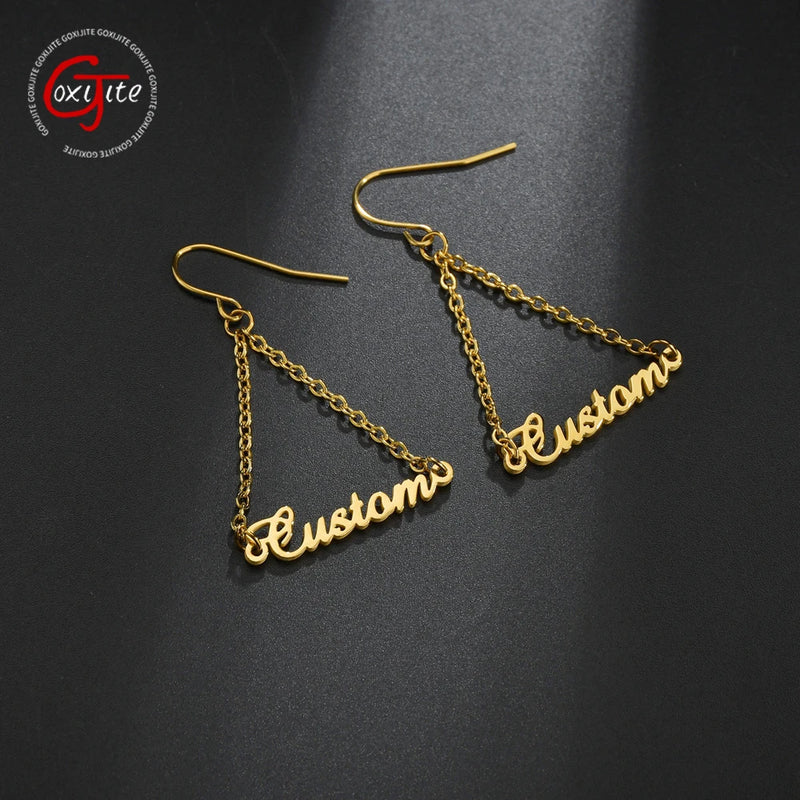 Goxijite Name Earring Stainless Steel Personalized Dangle Jewelry