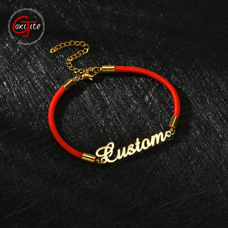 Goxijite Name Bracelet Stainless Steel Letter Charm Jewelry Gift